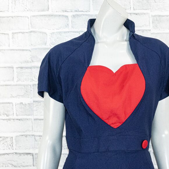 Pinup Couture Women's 50s Veronica Dress in Navy with red heard size XL - Picture 9 of 12